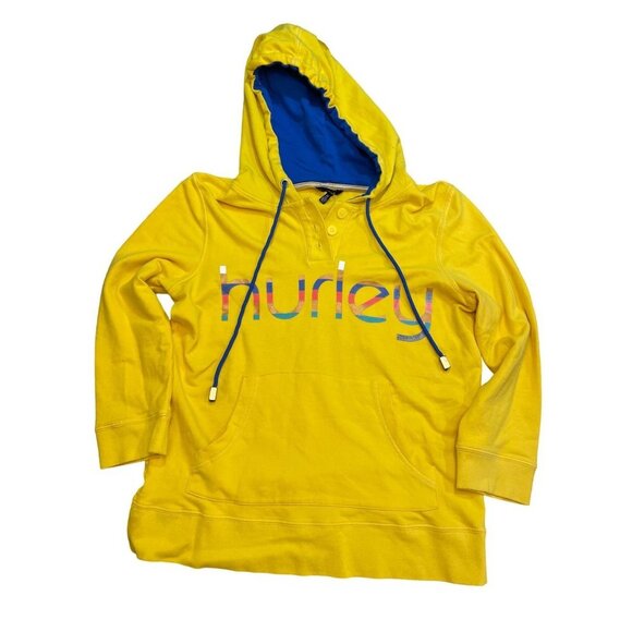 Hurley Pullover Yellow Rainbow Logo Hooded Long Sleeve Sweat Shirt Sz M - Picture 1 of 10